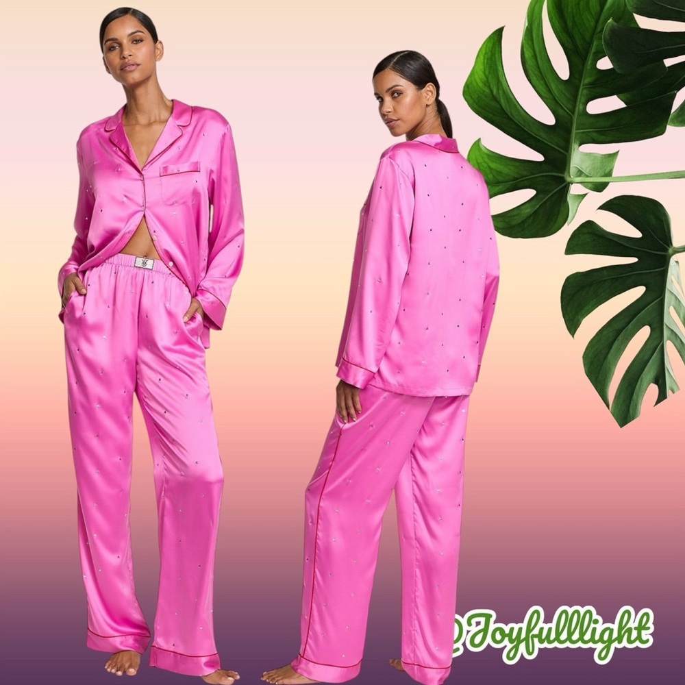 NEW X-LARGE VICTORIA'S SECRET Glazed Satin Dew Drop Heart Pajama Set - Picture 2 of 7